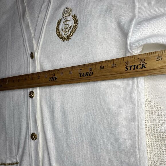 Vintage BAY POINT THREADS Cardigan Nautical Eagle Gold Crest Womens M White - Picture 5 of 8